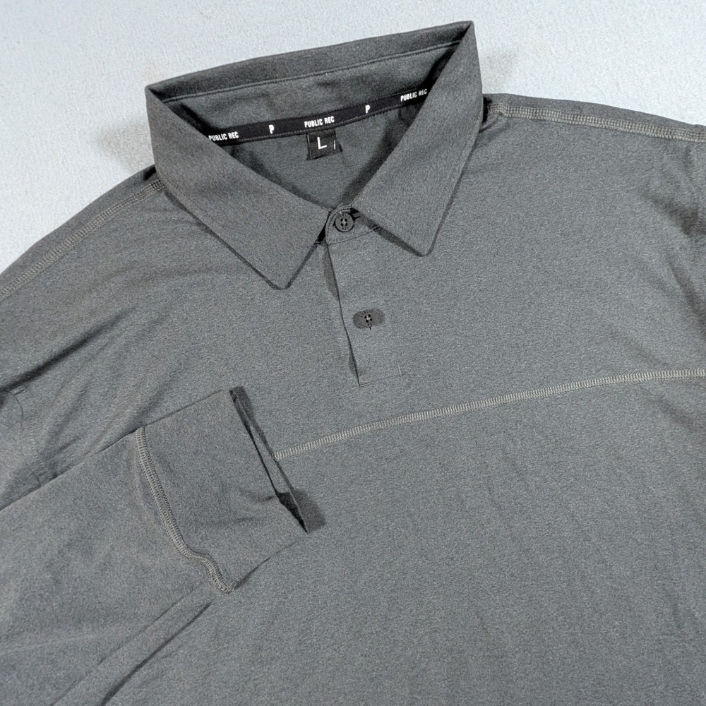 Public Rec Long Sleeve Polo Shirt Mens Large Heathered Stretch Performance